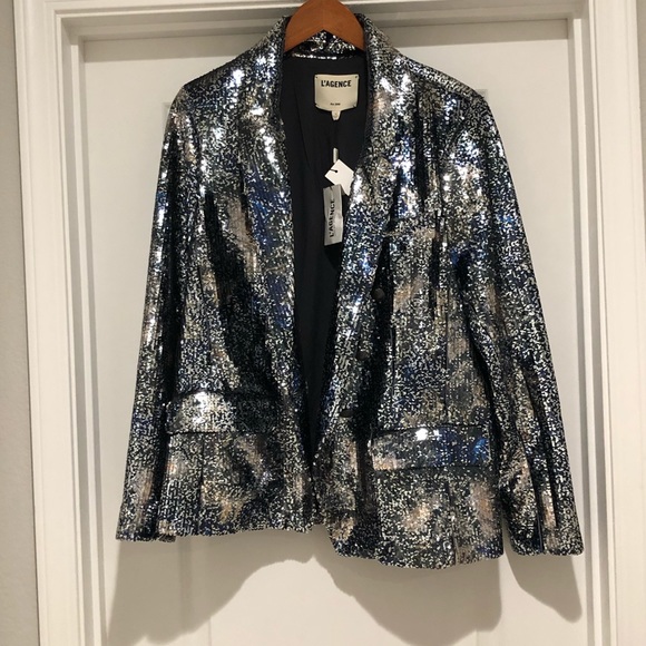 L'AGENCE Kenzie Sequin Double Breasted Blazer - Picture 4 of 12
